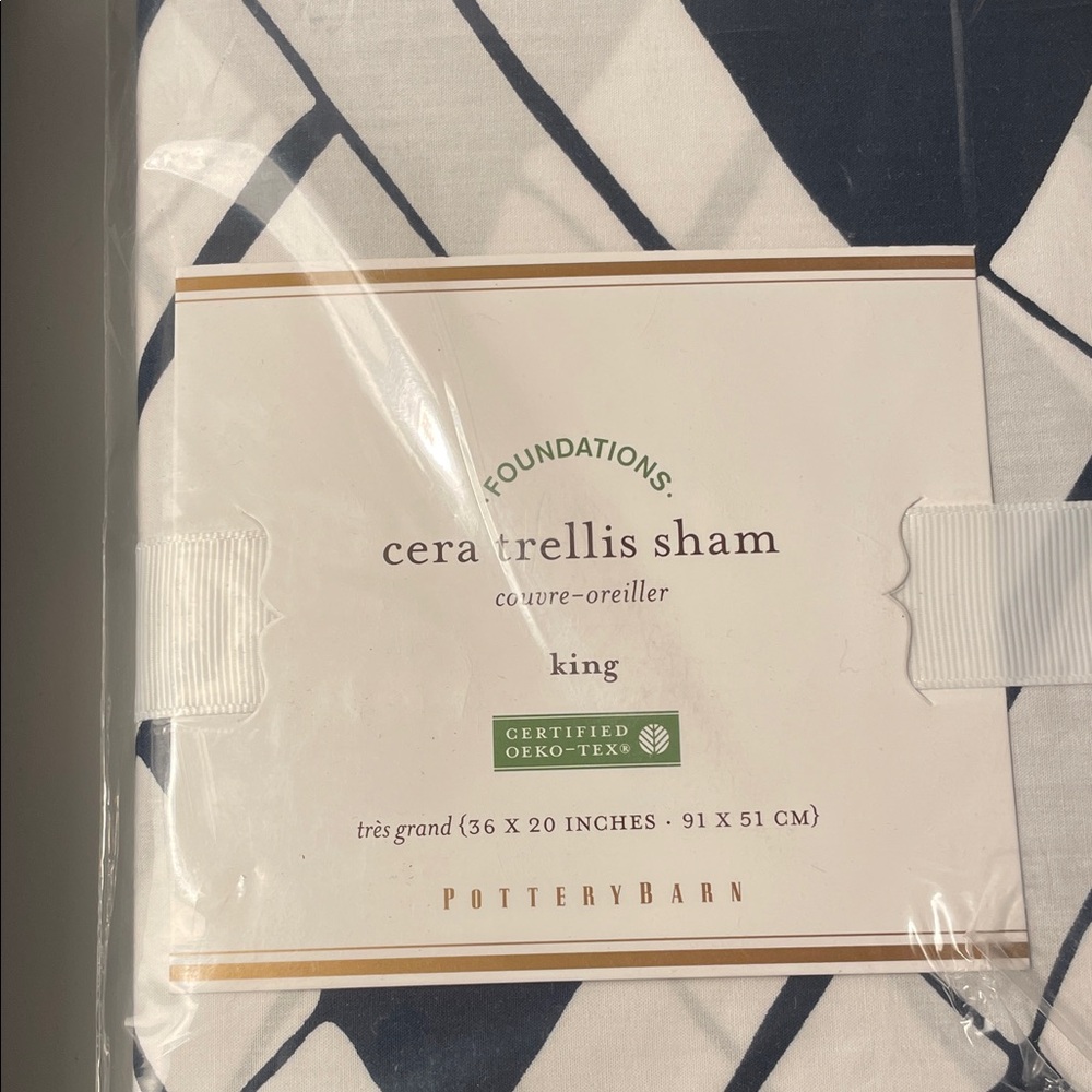 Pottery Barn Cera Trellis Sham - King, Navy and White